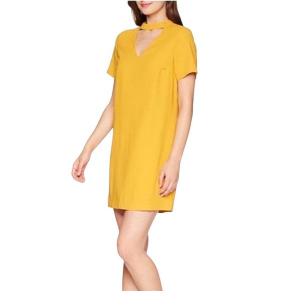 Bishop + Young Mini Dress Shift V-Neck Plunge Mustard Yellow Size Small Cutout - Picture 2 of 9